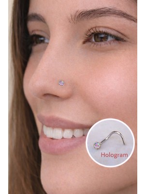 Sacce Scarves & Accessories 316 L Çelik Hologram Taşlı Tektaş Hızma Burun Piercingi Nostril Screw