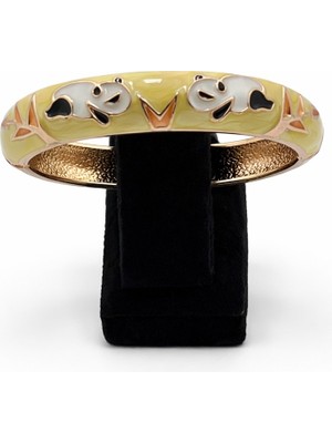 Pangu Panda Figürlü Sarı Mineli Altın Renk Çelik Kelepçe Bilezik