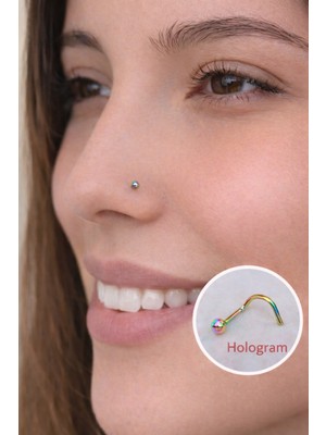 Sacce Scarves & Accessories 316 L Çelik Hologram Renkli Top Hızma Burun Piercingi Nostril Screw