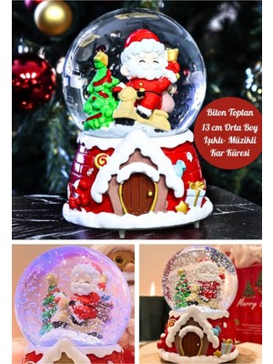 PremiumPort Yılbaşı 2025 Noel Baba Temalı Işıklı Müzikli Kar Küresi 13 cm