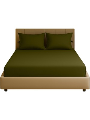 Sabia Soft Touch %100 Pamuk 62 Tel 200X200 cm +37 cm Yüksekliğe Kadar Uygun Battal Boy Lastikli Çarşaf Seti Koyu Yeşil