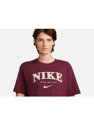 Nike Sportswear Phoenix Printed Boyfriend Short-Sleeve Bordo Kadın T-Shirt FB9962-638