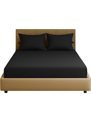 Sabia Soft Touch %100 Pamuk 62 Tel 180X200 cm +37 cm Yüksekliğe Kadar Uygun Battal Boy Lastikli Çarşaf Seti Siyah