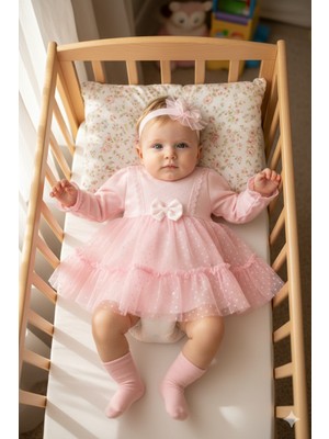 Miniday Baby Kız Bebek Mevlütlük Elbise Bandanalı Dantelli Yeni Doğan Hastane Çıkışı Gelinlik Abiye Mevlitlik 4016