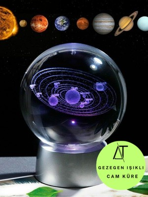 PremiumPort Mini Gece Lambası Samanyolu ve Ay Temalı Işıklı Cam Küre 6 cm