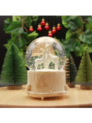 PremiumPort Yılbaşı Noel Geyik Kar Küresi Kar Motorlu Işıklı ve Müzikli Dekor
