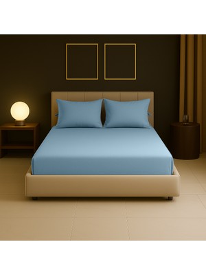Sabia Soft Touch %100 Pamuk 62 Tel 160X200 cm +37 cm Yüksekliğe Kadar Uygun Çift Kişilik Lastikli Çarşaf Seti Mavi