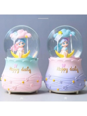 PremiumPort Aydede Üzerinde Kız Püskürtmeli Işıklı Müzikli Büyük Boy Kar Küresi