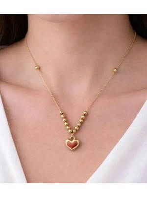 Septemmart Gold Renk Dorika Detaylı Bombeli Kalp Figürlü Kolye