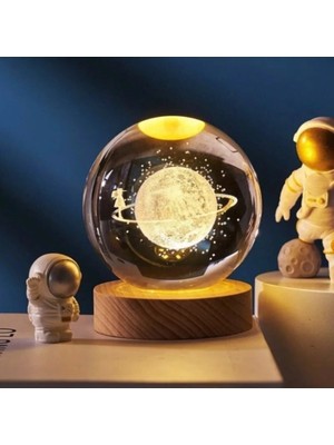 PremiumPort 3D Kristal Cam Küre Gece Lambası Ahşap Kaide ile Şık Dekorasyon