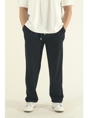 EYDAMOON Erkek Siyah Bol Paça Eşofman Altı Tüm Sezonlar İçin Ayarlanabilir Bel ve Cep Özelliği