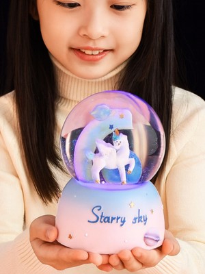 PremiumPort Işıklı ve Müzikli Unicorn Temalı Büyük Boy Kar Küresi 16X12 cm
