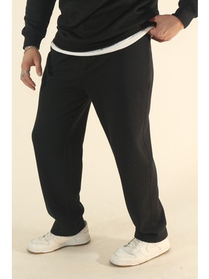 Eydamoon Erkek Siyah Baggy Kışlık Yumuşak Dokulu Bol Paça Eşofman Altı