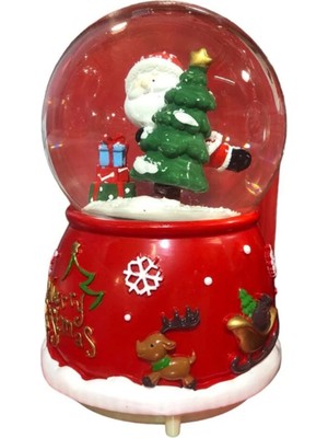 PremiumPort Müzikli Yılbaşı Kar Küresi, Noel Baba ve Çam Ağacı ile Orta Boy