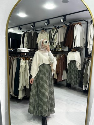 Muennesofi Çağla Ekose Desenli Şifon Etek