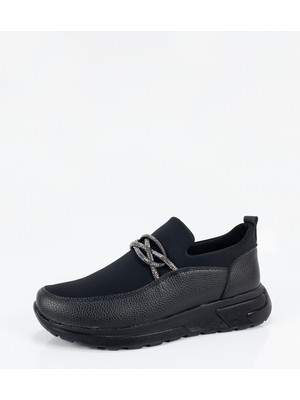 Aktaş Ayakkabı Kadın Siyah Ortopedik Yüksek Tabanlı Taş Detaylı Babet