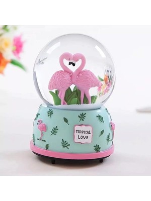PremiumPort Işıklı Büyük Boy Flamingo Motorlu Kar Küresi, Dekoratif ve Eğlenceli Tasarım