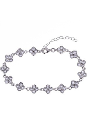 Nagiss Yonca Model Şeffaf Zirkon Taşlı 925 Ayar Gümüş Kadın Bileklik