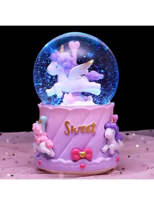 PremiumPort Renkli Atlı Karınca Unicorn Işıklı ve Müzikli Kar Küresi