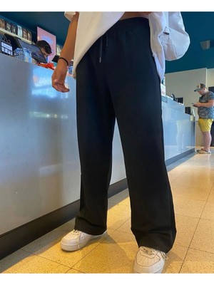 Influyente Eydamoon Erkek Siyah Baggy Rahat Kesim Bol Paça 2 Iplik Kalıp Eşofman Altı