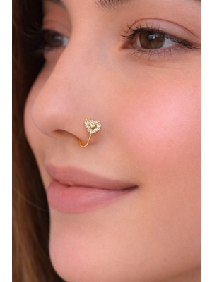 Sacce Scarves & Accessories Sacce Scarves&Accessories 925 Ayar Gümüş Delik Gerektirmeyen Kalpli Sıkıştırmalı Hızma Gold