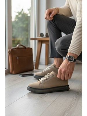 Enoch Hakiki Deri Günlük Bağcıklı Erkek Ayakkabı Jel Görünümlü Taban Sneaker