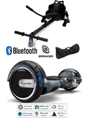 Citymate Elektrikli Kaykay Scooter Hoverboard Akıllı Dengeli + Hover Kart + Çanta Full Paket