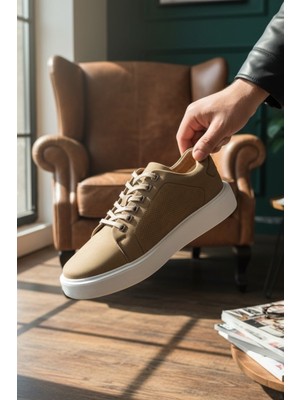 Enoch Hakiki Deri Lazer Kesim Detaylı Günlük Erkek Sneaker Comfort Taban