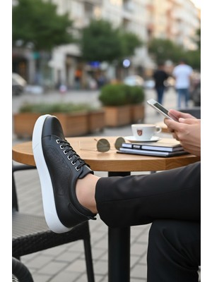 Enoch Hakiki Deri Lazer Kesim Detaylı Günlük Erkek Sneaker Comfort Taban