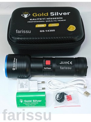 Gold Silver GS-14300 38650 Şarjlı Avcı Feneri | 30W 3000 Lümen | 8000 Mah Li-Ion Batarya
