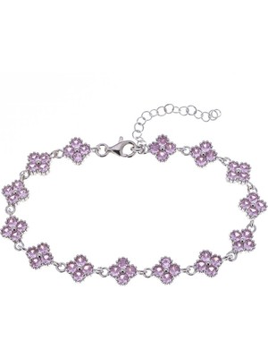 Nagiss Yonca Model Pembe Zirkon Taşlı 925 Ayar Gümüş Kadın Bileklik