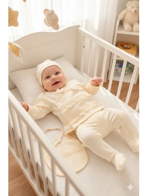 Miniday Baby Kız Bebek Mevlütlük Dantelli Hastane Çıkışı 5'li Set Yeni Doğan Mevlitlik % 100 Pamuk 70