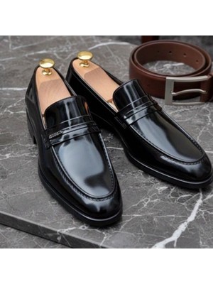 Zueofficial Erkek Siyah Rugan Klasik Ayakkabı – Loafer Model