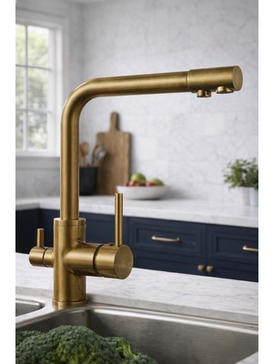 HT Prima Yuvarlak Üç Yollu Arıtmalı L Kollu Lüx Mutfak Eviye Bataryası