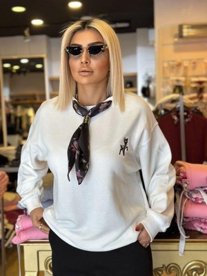 Mint 5808 Fularlı Sweat Beyaz