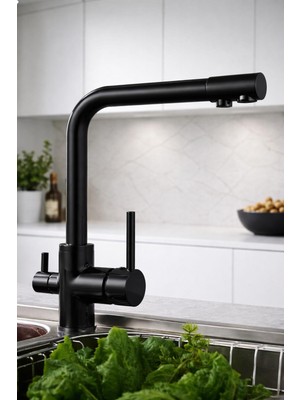 HT Prima Yuvarlak Üç Yollu Arıtmalı L Kollu Lüx Mutfak Eviye Bataryası