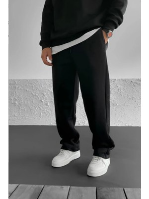 Eydamoon Erkek Siyah Baggy Kışlık Içi Polarlı Bol Paça Eşofman Altı - Siyah