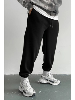 Eydamoon Erkek Siyah Kışlık Içi Polarlı Rahat Kesim Paçası Lastikli Eşofman Altı - Siyah