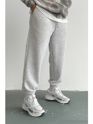 Eydamoon Erkek Gri Kışlık Içi Polarlı Rahat Kesim Paçası Lastikli Eşofman Altı - Gri