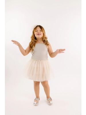 Geef Kids Krem Tütü Etekli Askılı Kız Çocuk Balerin Elbise