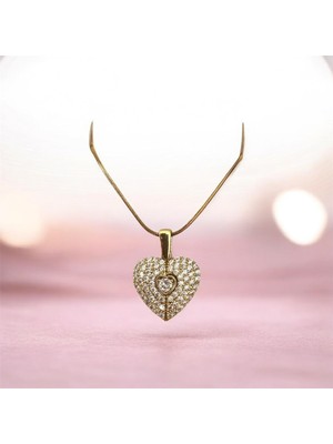 Reiz Zirkon Taşlı 14 Ayar Altın Kaplamalı Paslanmaz Çelik Melek Kanat Angel Kalp Kolye