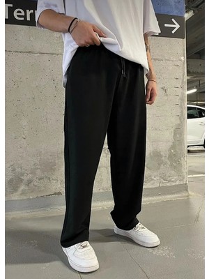 Eydamoon Erkek Siyah Rahat Kesim Baggy Kalıp 4 Mevsim Eşofman Altı