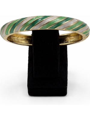 Pangu Çizgili Renkli Mineli Altın Renk Çelik Kelepçe Bilezik