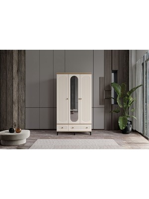 Doressa Cast Walnut 3 Kapılı Aynalı Gardırop