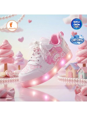 Albishoes Kız Bebek Çocuk Yazlık Hafif Rahat Yumuşak Taban Cırt Cırtlı Işıklı Sneaker Spor Ayakkabı
