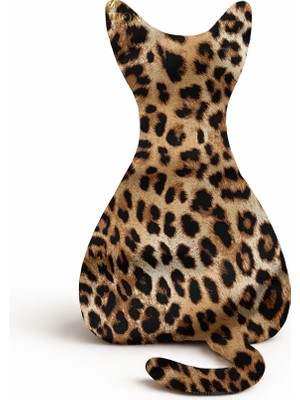 Ases Design Leopar Desenli Kedi Formlu Dekoratif Yastık