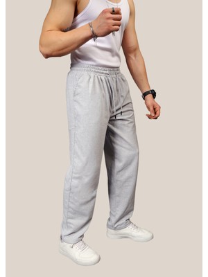 Eydamoon Erkek Gri Baggy Kesim Bol Paça 2 Iplik Cepli Eşofman Altı