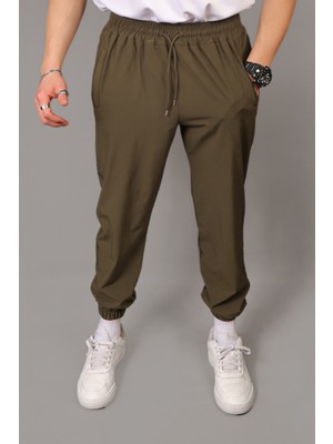 Eydamoon Erkek Haki Baggy Tarz Paraşüt Kumaş Paça Lastikli Eşofman Altı