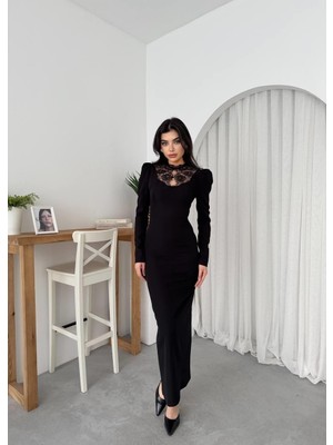 Eccey Butik Port Dantel Detay Elbise