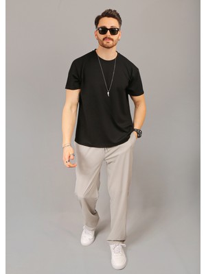 Eydamoon Erkek Gri Baggy Tarz Paraşüt Kumaş Bol Paça Esnek Bel Eşofman Altı